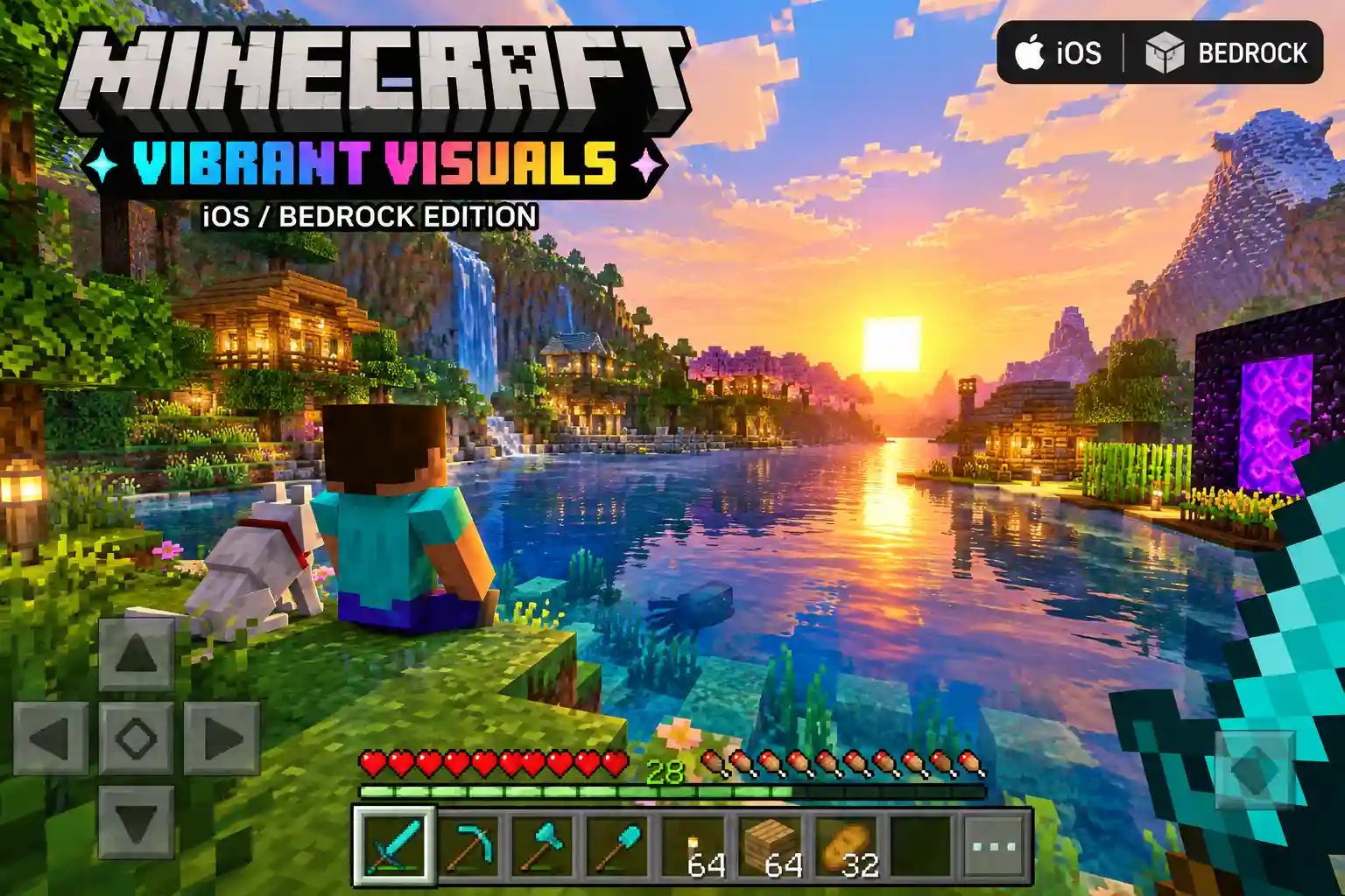 Minecraft Vibrant Visuals gameplay on iOS